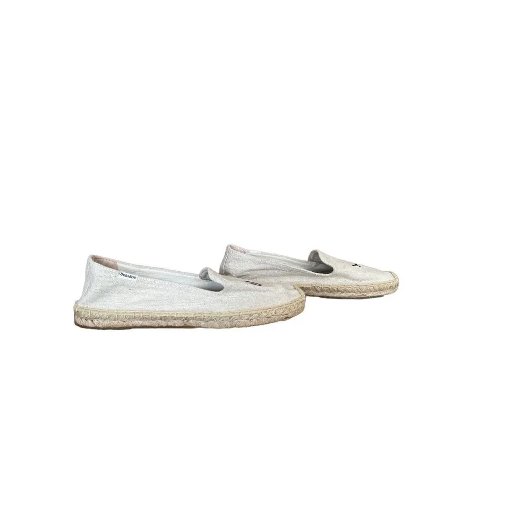 Soludos White Canvas Eye Embroidered Espadrilles
